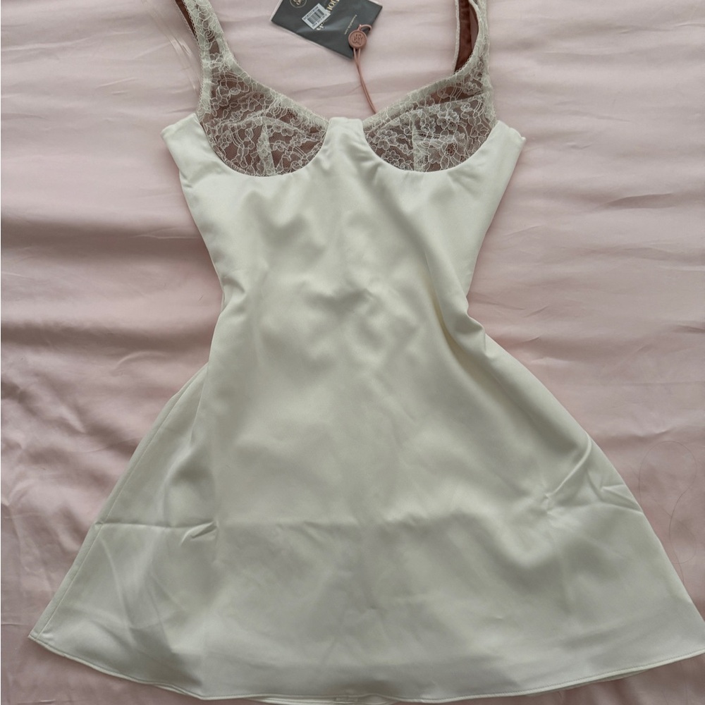 House of CB Cassandra ivory lace satin Slip Dress